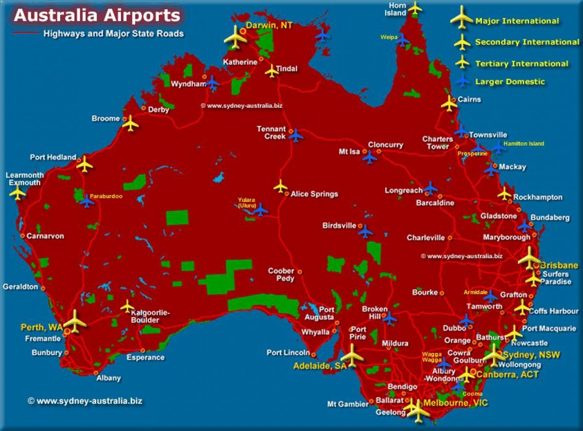 Karte der Flughäfen in Australien