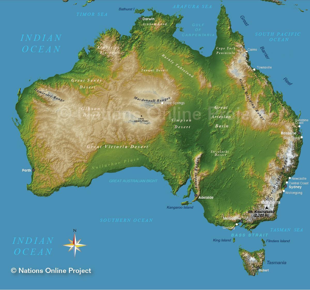 Berge in Australien Karte