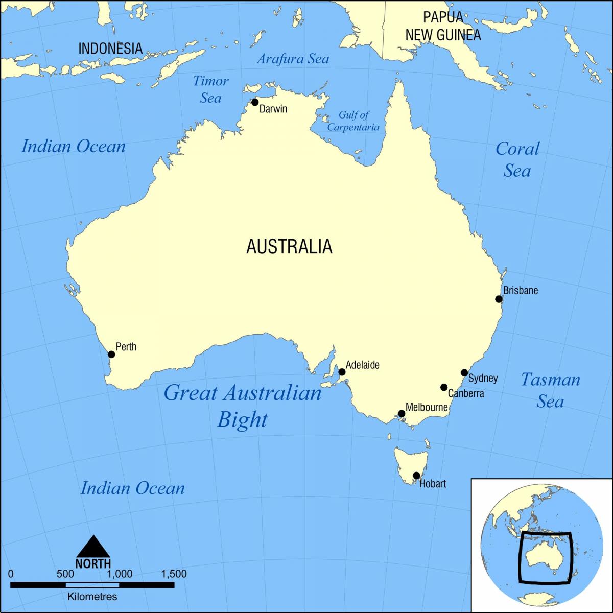 Karte von Australien und angrenzenden Ländern